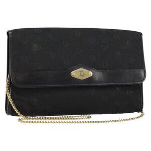 Authentic Christian Dior Chain Shoulder Bag Nylon Black Gold